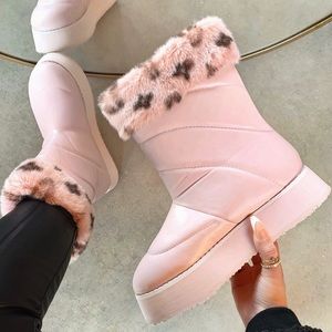 Pink faux fur boots